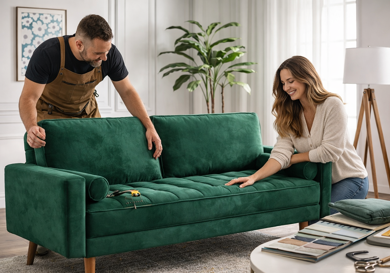 Tufted sofa with premium furniture upholstery